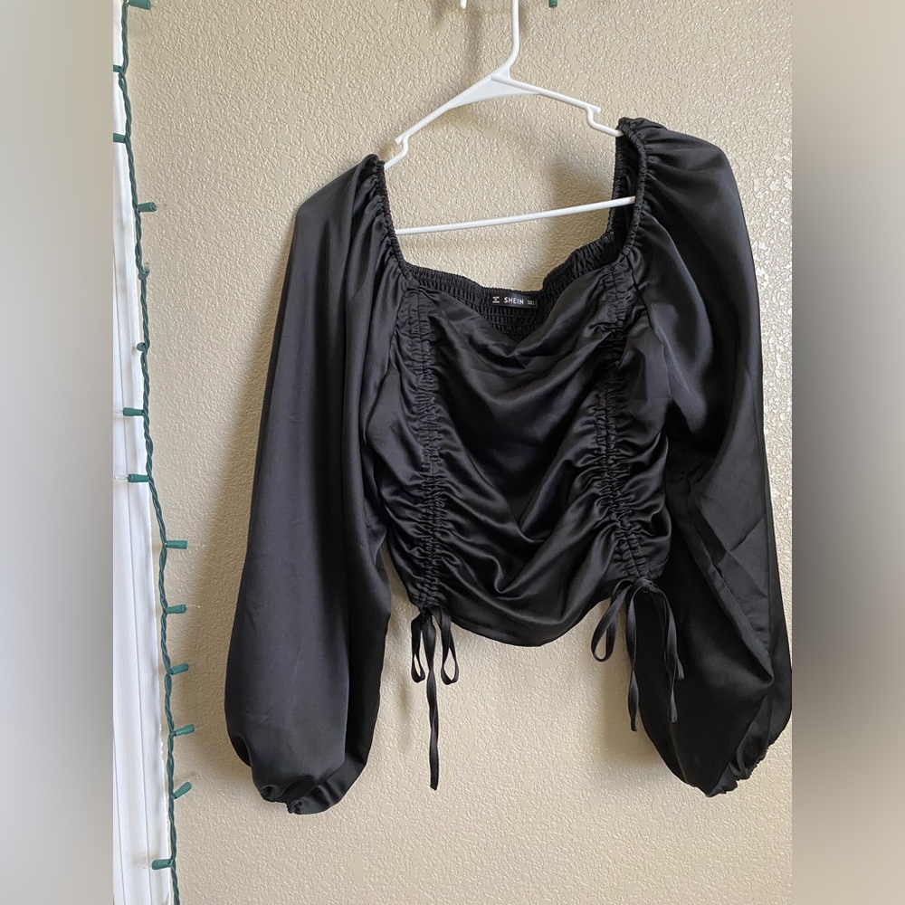 Satin black full sleeve blouse